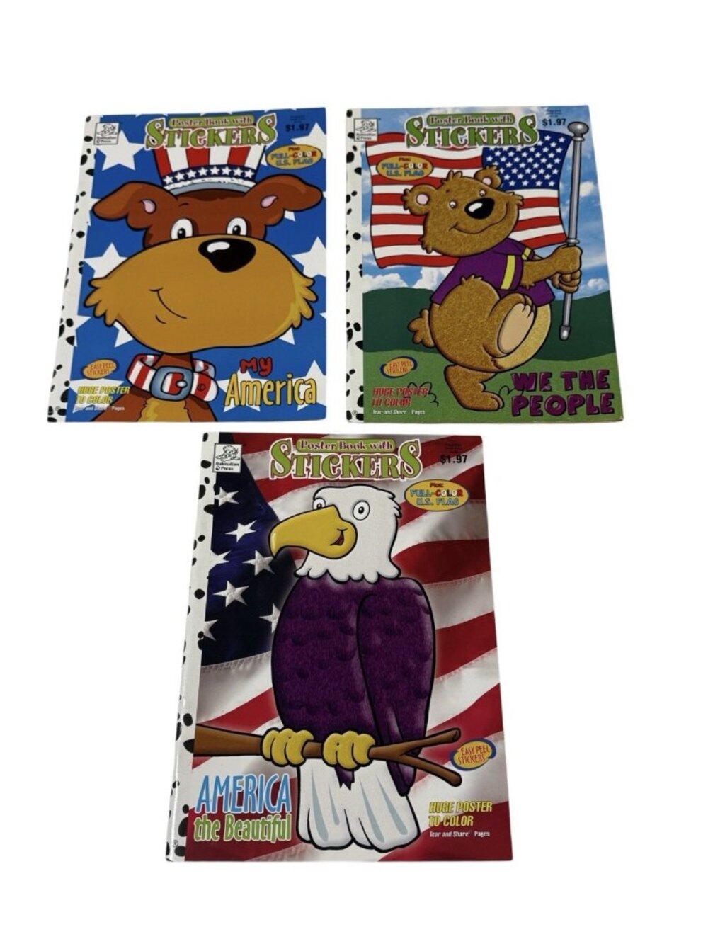 3 Dalmatian Press Patriotic Poster Book w/Stickers Poster to Color 2001 NOS Vtg